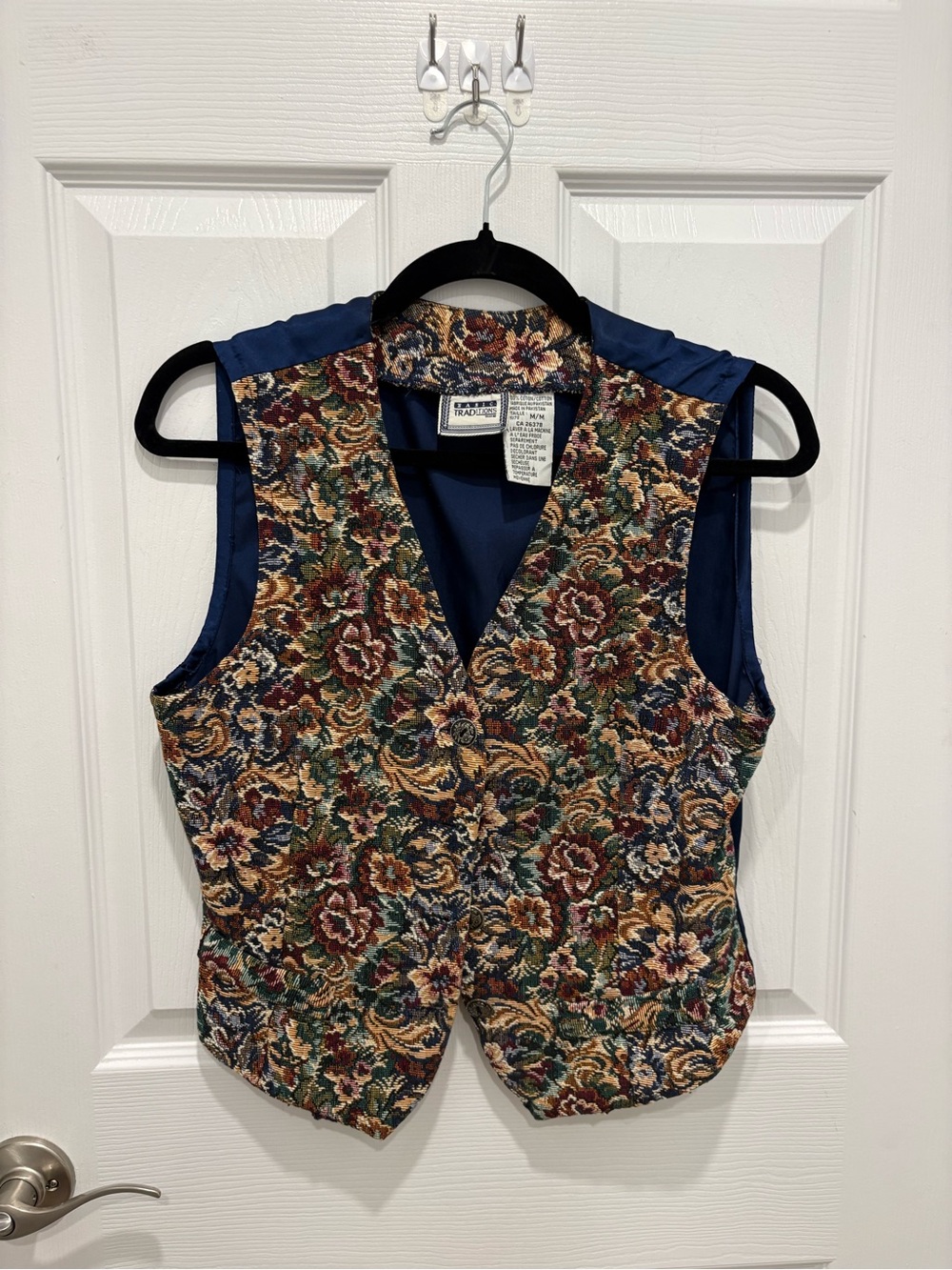 Vintage Basic Traditions Classic Floral Tapestry Men's Vest - Navy Back #1315